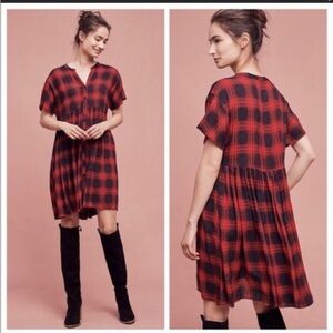 11-1-tylho Mona Anthopologie Red Black shadow Plaid babydoll mini Dress xsmall